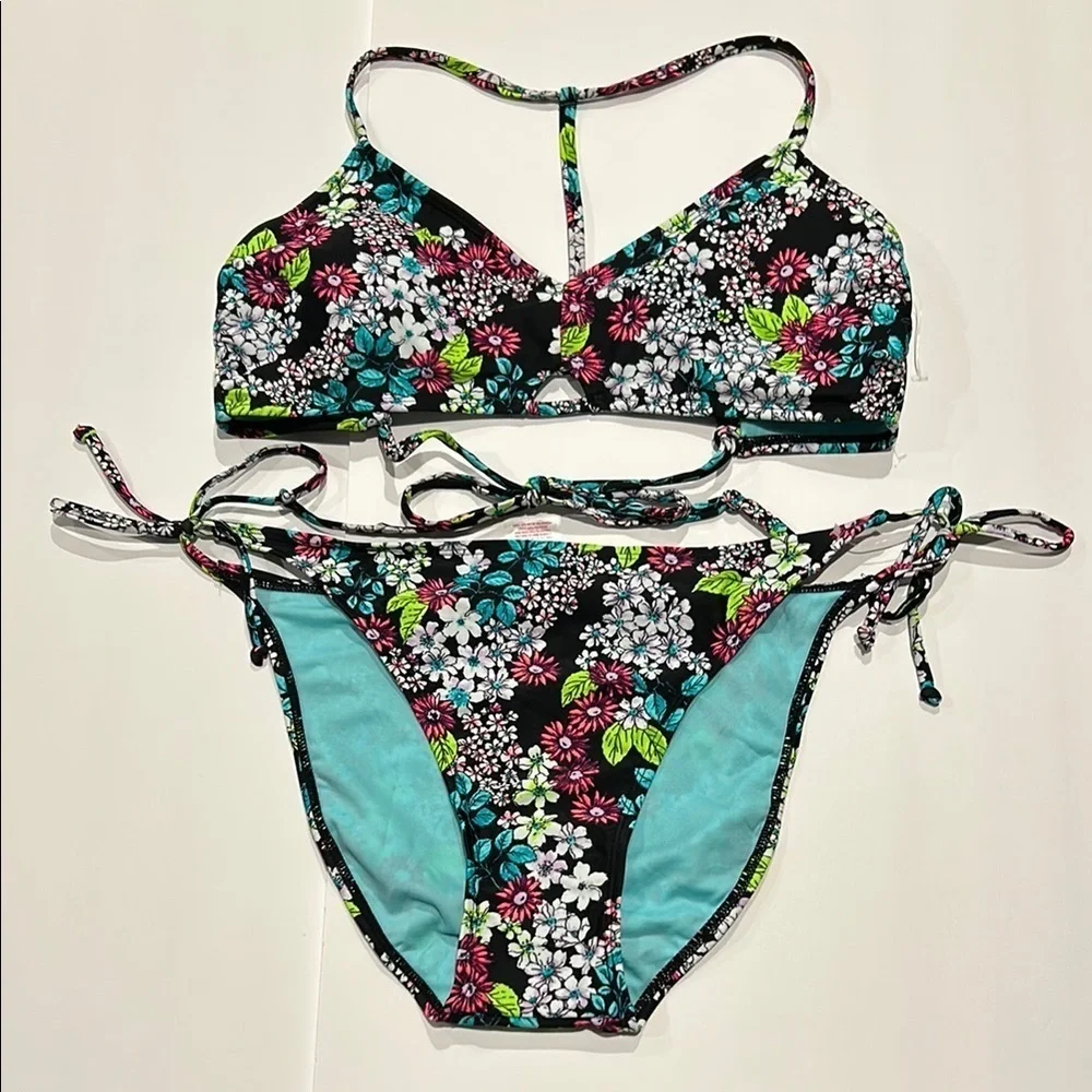 Xhilaration floral bikini swim swimsuit set size large XL new